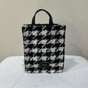 DKNY Magnolia Houndstooth Mini Tote Bag in Black and White.  Small Purse.